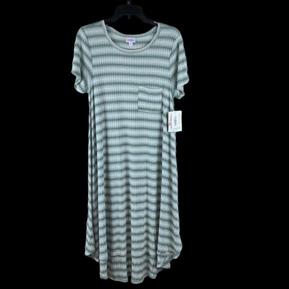 M Swing Dress High Low Striped Waffle Texture NWT LuLaRoe Carly Green T-shirt